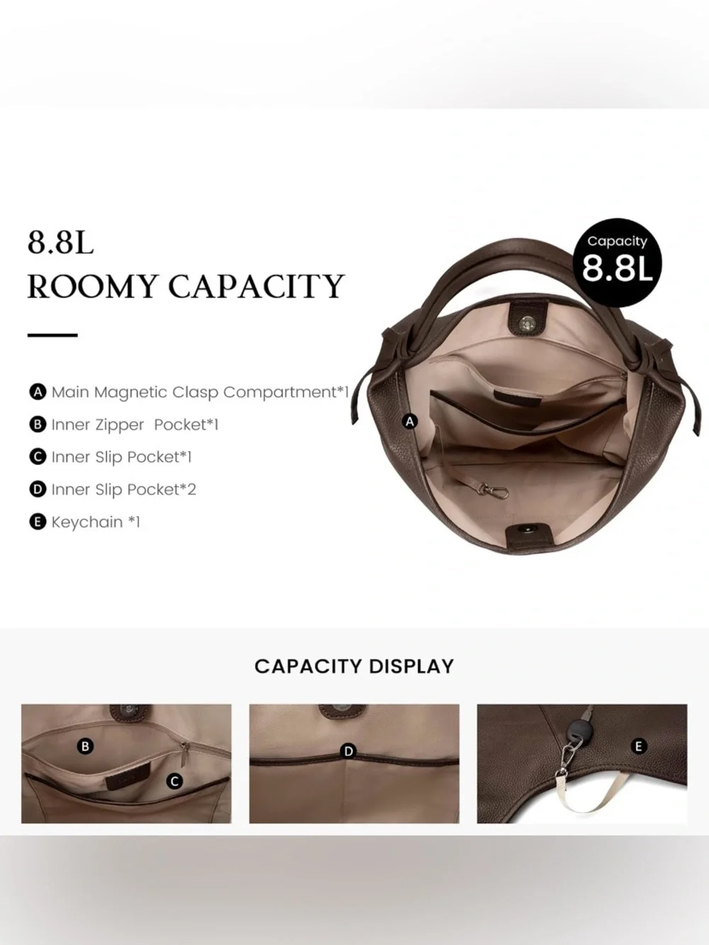 Befen Coffee Brown Leather Hobo Bag with Tassel Details